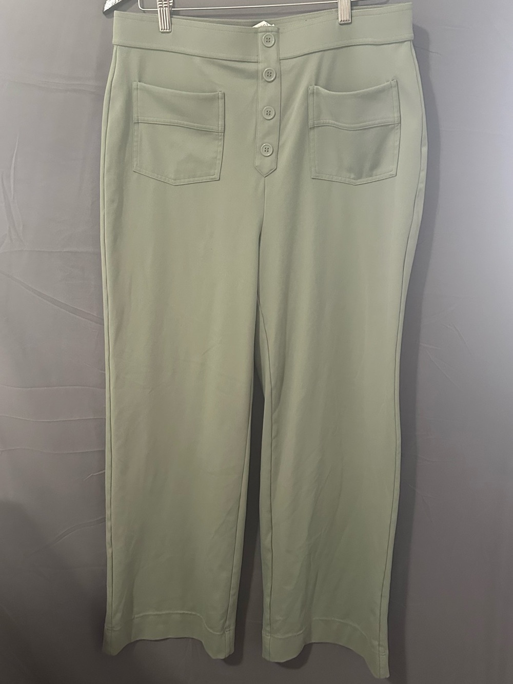HALARA Light Sage Green Wide-Leg High-Rise Pants with Button Decoration
